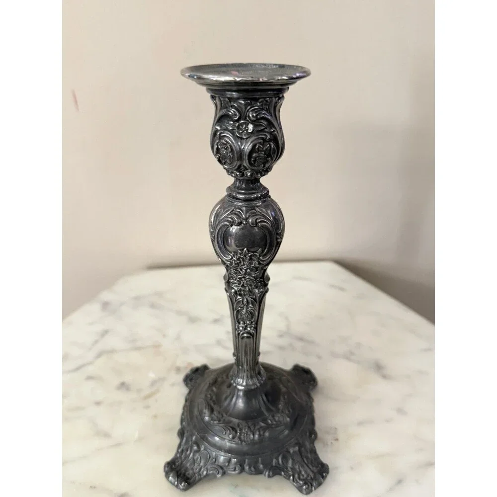 Vintage Victorian Rose WM Rogers & Son Silver Plated Candlestick 9” Heavy
